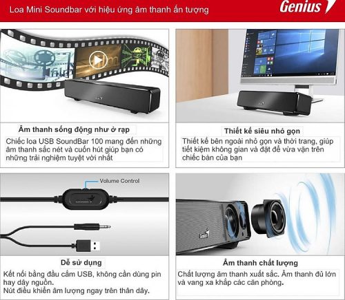 Loa Genius mini Soundbar 100 - Nguồn USB (6W)