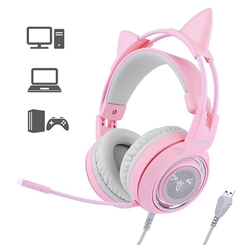 Tai nghe USB sound 7.1 chụp tai chuyên game Somic G951 Pink tai mèo