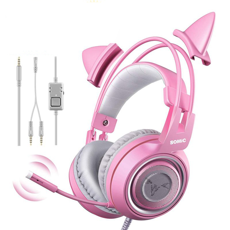 Tai nghe chụp tai chuyên game Somic G951 Pink tai mèo jack 3.5mm