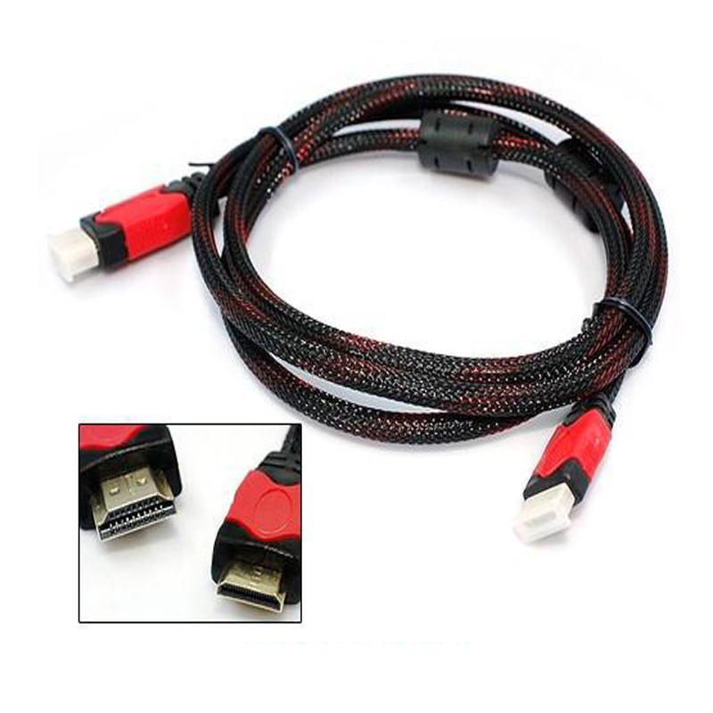Cáp HDMI 1M5 tròn bọc lưới đỏ đen