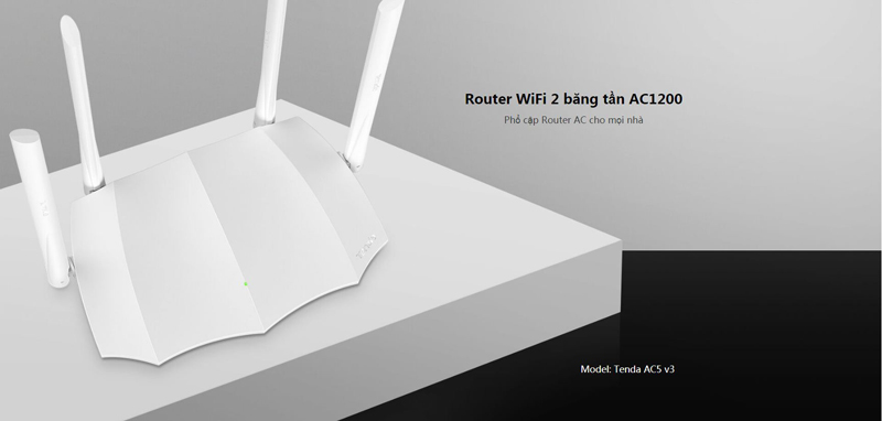 Bộ phát sóng Router Wifi Tenda AC5 2 băng tần AC1200