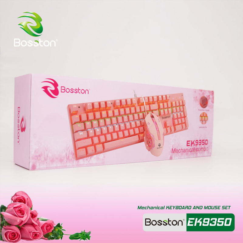 Bộ combo chuột bàn phím Cơ Bosston EK9350 Pink màu hồng