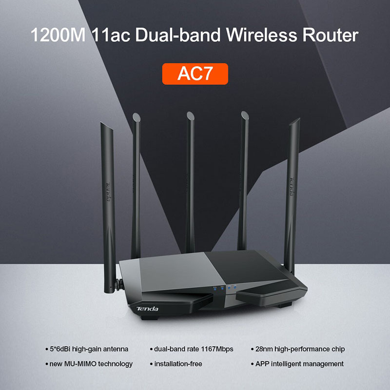 Bộ phát sóng Router Wifi Tenda AC7 2 băng tần AC1200