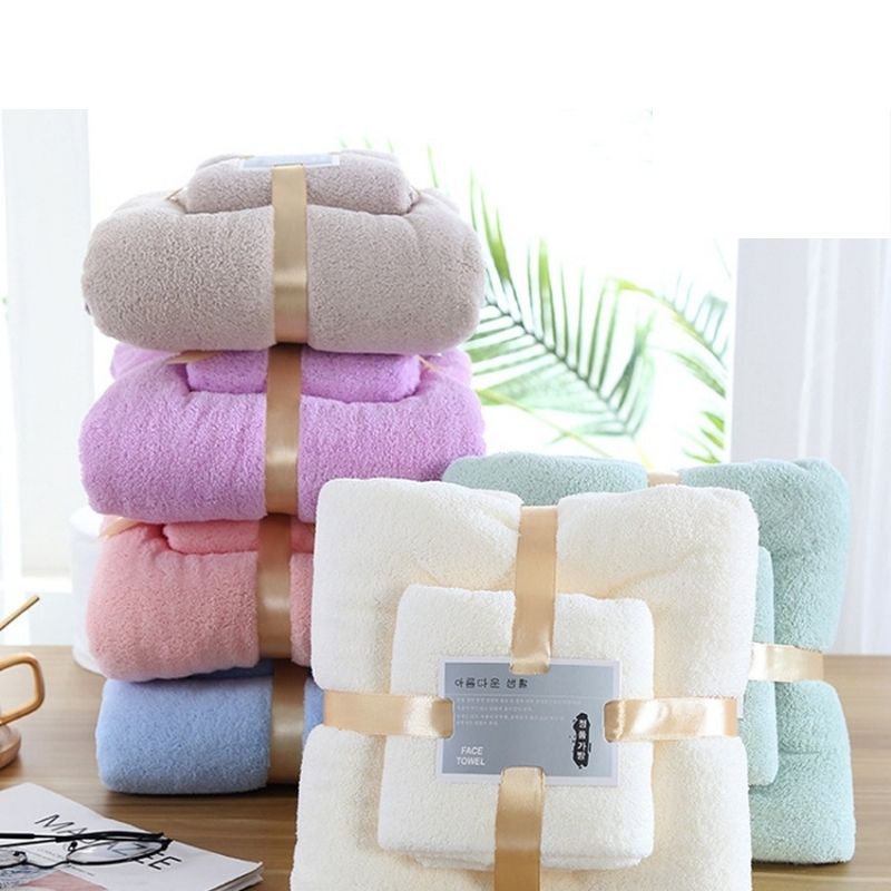 Set 2 khăn tắm lông cừu xuất Hàn Quốc cao cấp siêu mềm mịn